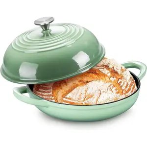 Dutch Oven for Bread Baking, 5.5 Quart Enameled Cast Iron Bread Oven with Lid, Round Bread Pan for Homemade Sourdough Baking, Easy to Clean & Dome Lid, Pistachio Green