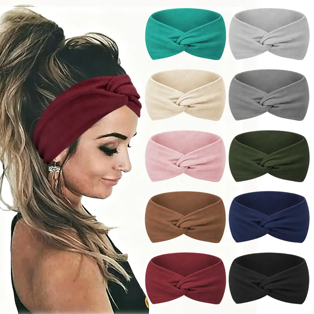 Women's 10 PCS Elastic Headbands, African Wide Soft Fabric Turban Hair Wraps, Adjustable Soft Stretch-Fit Non-Slip Large Sports Workout Headbands, Adjustable Headband