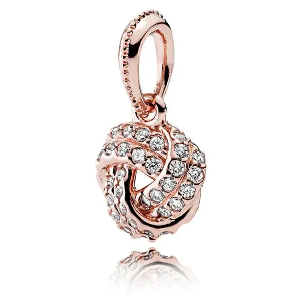 Pandora Sparkling Love Knot Pendant 380385CZ - Romantic Silver Necklaces & Pendants with Rose Zircon