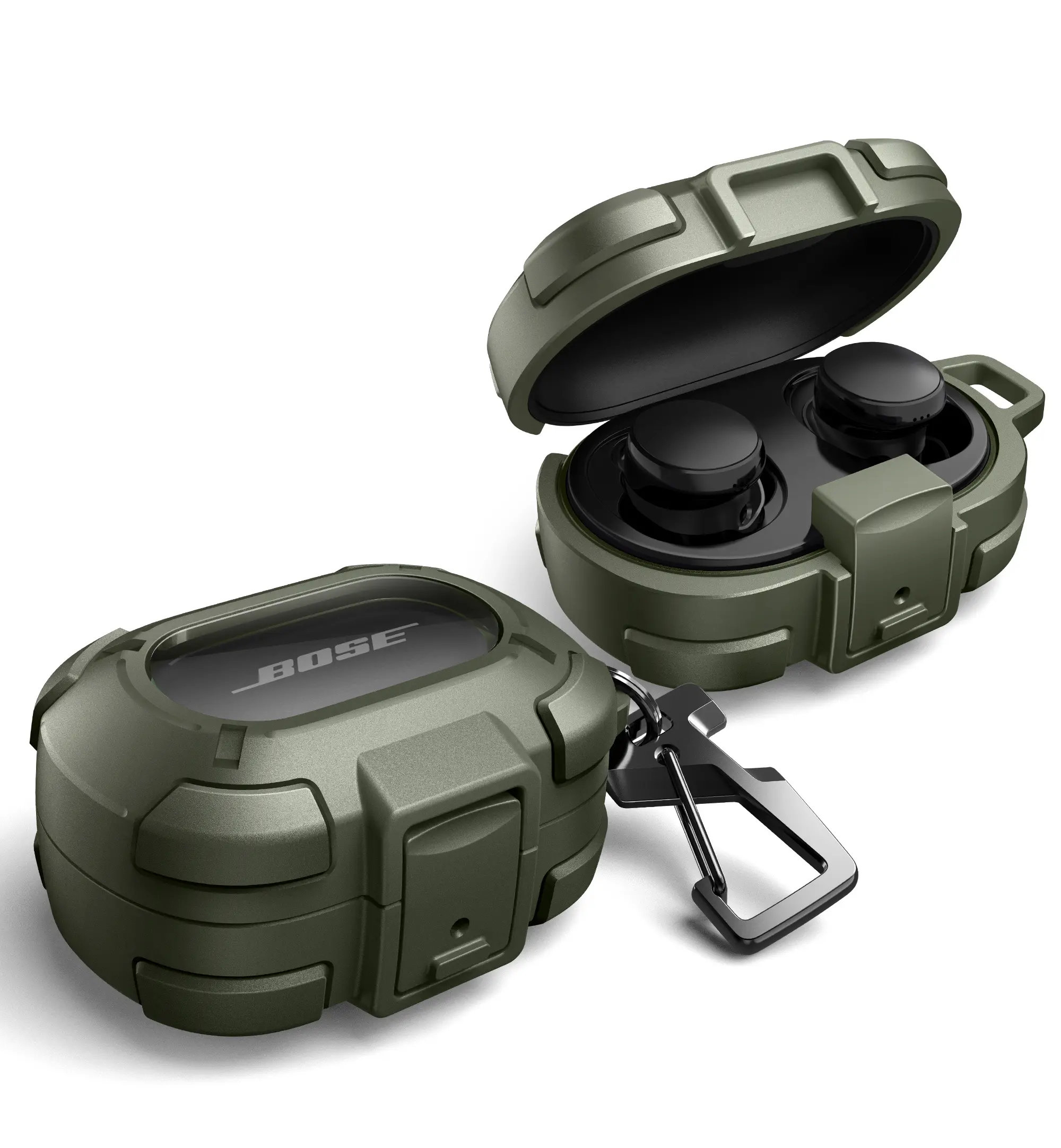 [ONLY CASE, NOT Buds Included]Dexnor for Bose QuietComfort Earbuds Protective Case with Drop-Proof Lock, Shockproof Rugged Bumper Cover with Carabiner & Keyring for Bose QuietComfort Earbuds 2024