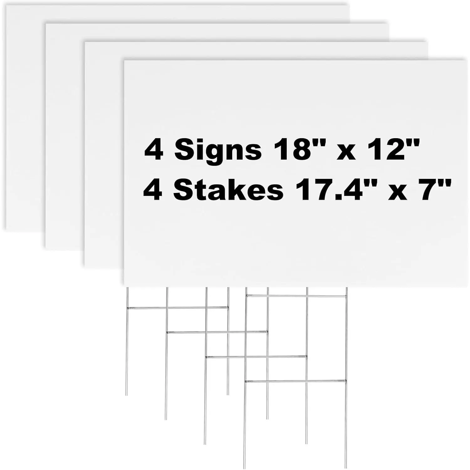 4 Pack 18 x 12 Inches White Corrugated Plastic Yard Sign with Metal Stakes for Birthday,  Garage  Signs, Rent, Guidepost Decorations