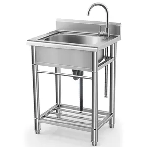 Stainless Steel Utility basin 22x20 Inch – Free Standing Single Bowl with 360° Swivel Hot & Cold Faucet – Rust-Resistant, Leak-Proof – Includes Undershelf & Backsplash – Ideal for Indoor/Outdoor, Restaurant, Laundry Room
