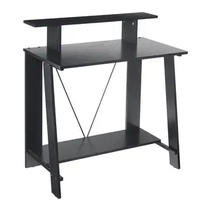 Writing Desk with Storage Shelf for Bedroom, Modern Simple Style PC Table, Home Office Desk, Black Finish
