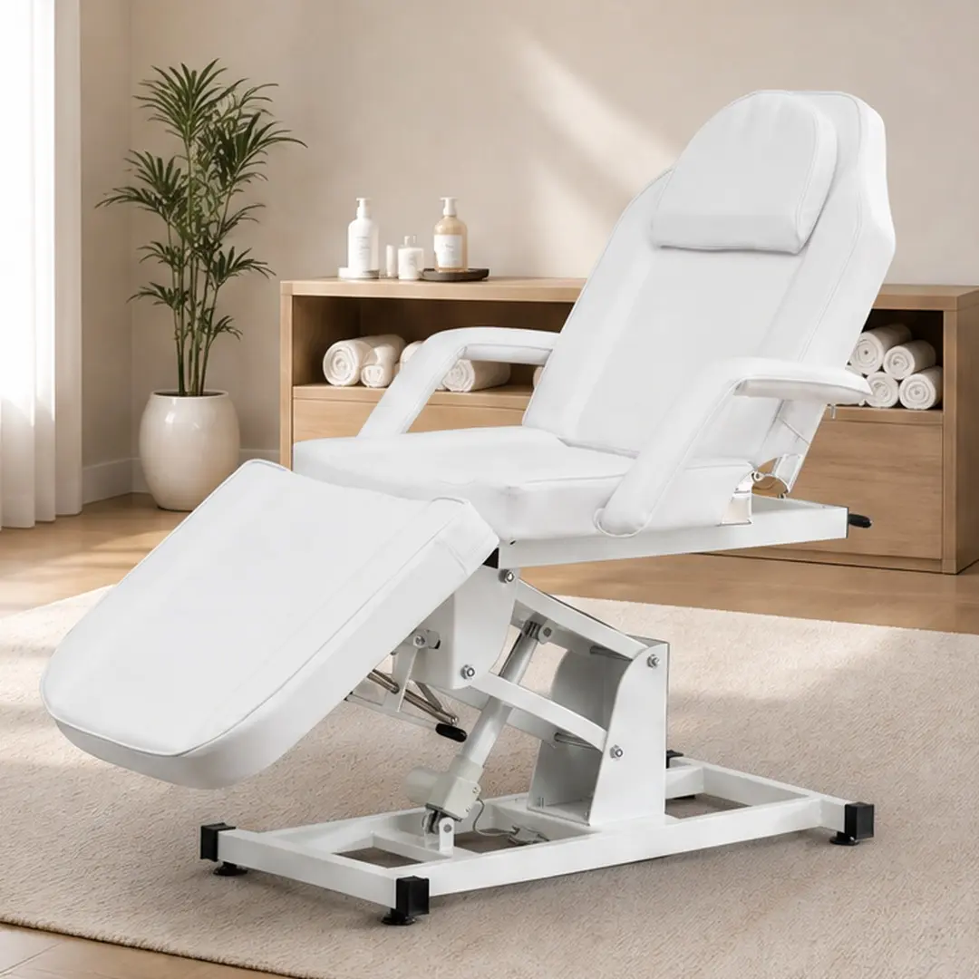 ARCH Electric Folding Salon Bed - Heavy Duty 440LBS Metal Skeleton Bed with Remote Control, Adjustable Height, PU Leather, Removable Armrests/Headrest, 72.4x33x27.5in White Metal Frame for Spa Tattoo Use, Metal Skeleton Beds