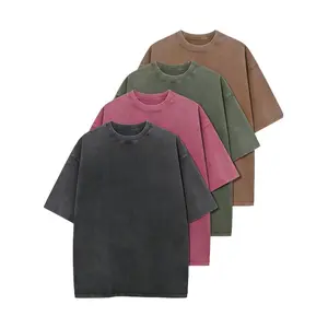 4 Pack Vintage Acid Wash Oversized Tees Unisex Heavyweight Cotton Baggy Gym Tops - Multi Color Sets