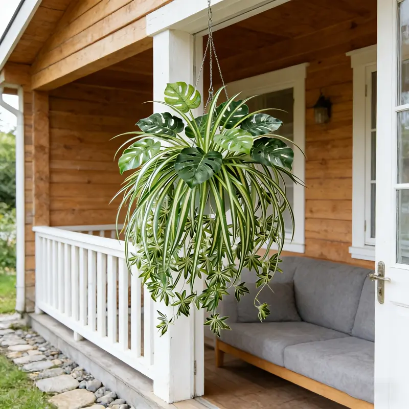 Nordic Style Simulation Plant Hanging Basket, Swinging Planter, Hanging Planters, Hanging House Plant, Turtle Backed Bamboo Green Plant, Suitable For Outdoor Gardens, Home Decoration, Excluding Pots