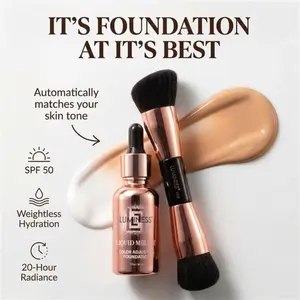 LUMINESS Liquid Mirage w/ SPF 50 Color Adjusting Foundation Kit - Color Changing Foundation, SPF 50 Primer & Makeup Brush, Face Makeup for Mature Skin, 4 in 1 Liquid Foundation, Concealer & Moisturizer