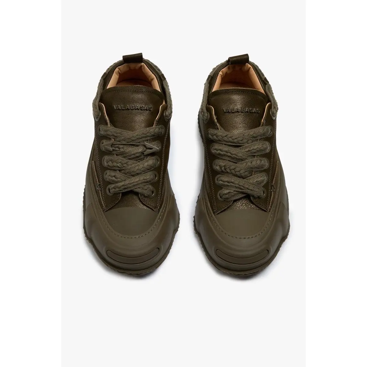 Valabasas Branded Pin Men's Vision 100 Minimalist Classic Sneaker - Olive Tumbled Calfskin Leather, Light Grain Casual Low-Top Lace-Up Trainer with Padded Collar, Low Men's Sneaker, Casual Trainer Shoes, Minimalist Casual Trainers