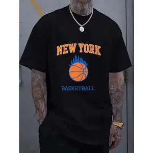 NEW YORK Basketball Graphic Tee - 100% Fabric, Crew Neck, Short-Sleeve, Stylish, Multi-Color, Regular Fit, All-Season Menswear Undershirt, Ideal for Festival Gifting & Daily Casual Wear