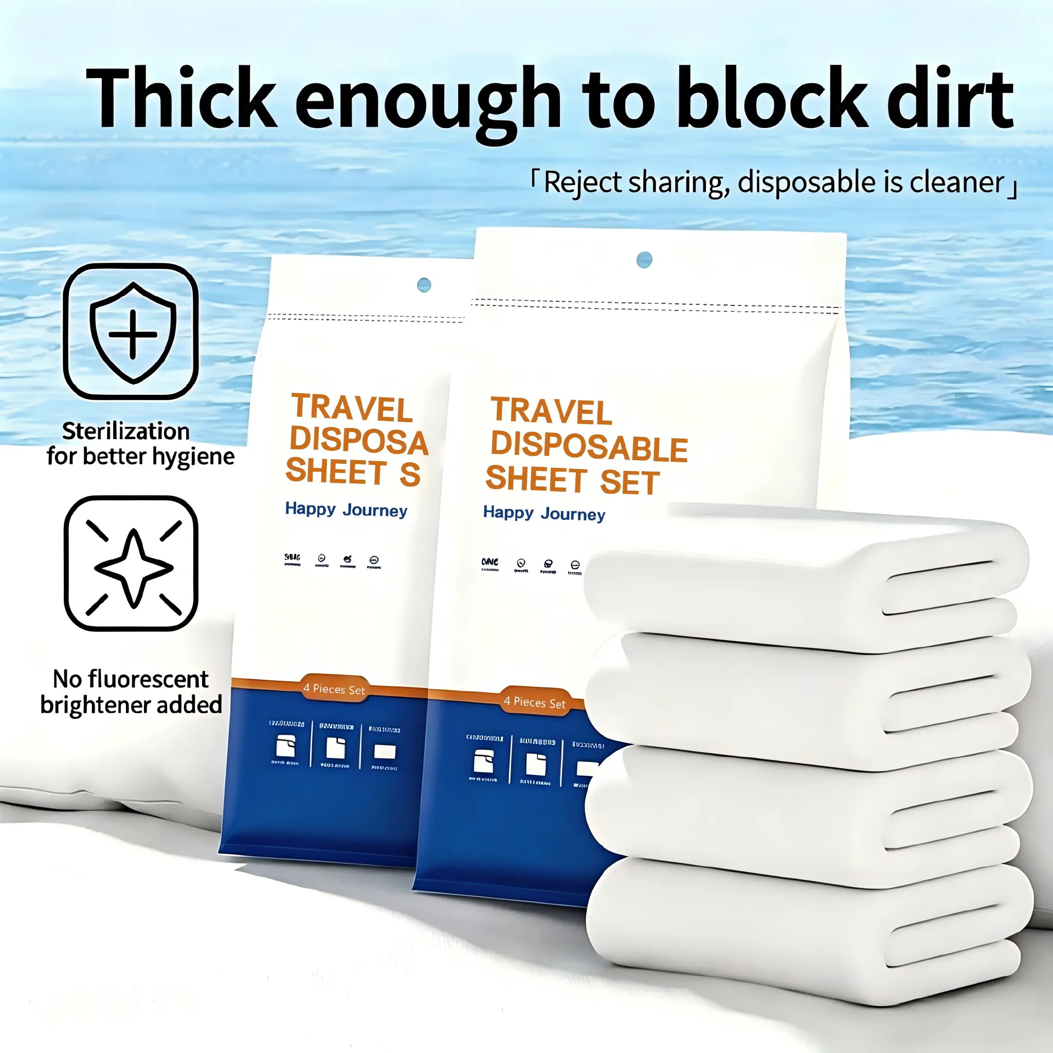 Disposable Extra Large 4-Piece Bedding Set - Travel Must Haves, Includes Duvet Cover, Fitted Sheet, 2 Pillowcases, Individually Packed, Sanitary, Portable for Business Trips, Camping, Home Use