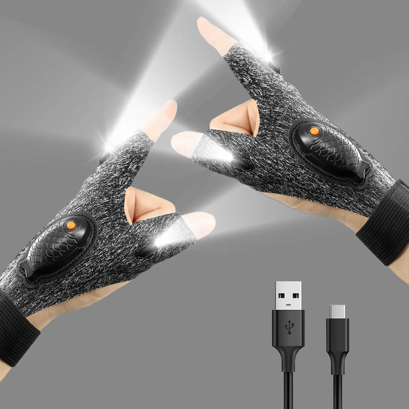 Rechargeable LED Fishing Gloves for Men Women, Waterproof Anti-Slip Breathable, 360° Luminous Safety Gloves with USB-C Charging for Night Fishing Kayaking Hiking