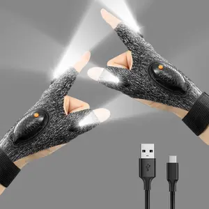 Rechargeable LED Fishing Gloves for Men Women, Waterproof Anti-Slip Breathable, 360° Luminous Safety Gloves with USB-C Charging for Night Fishing Kayaking Hiking