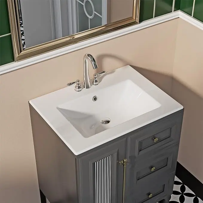 Huntington Beach 24 in. Bathroom Sink in White Ceramic Rectangular Drop-In with Overflow and Single Faucet Hole