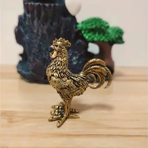 Elegant Brass Rooster Statue Figurines, Animal Decor for Home Office Gift, Detailed Feathers Comb Design, Rustic Desktop Display