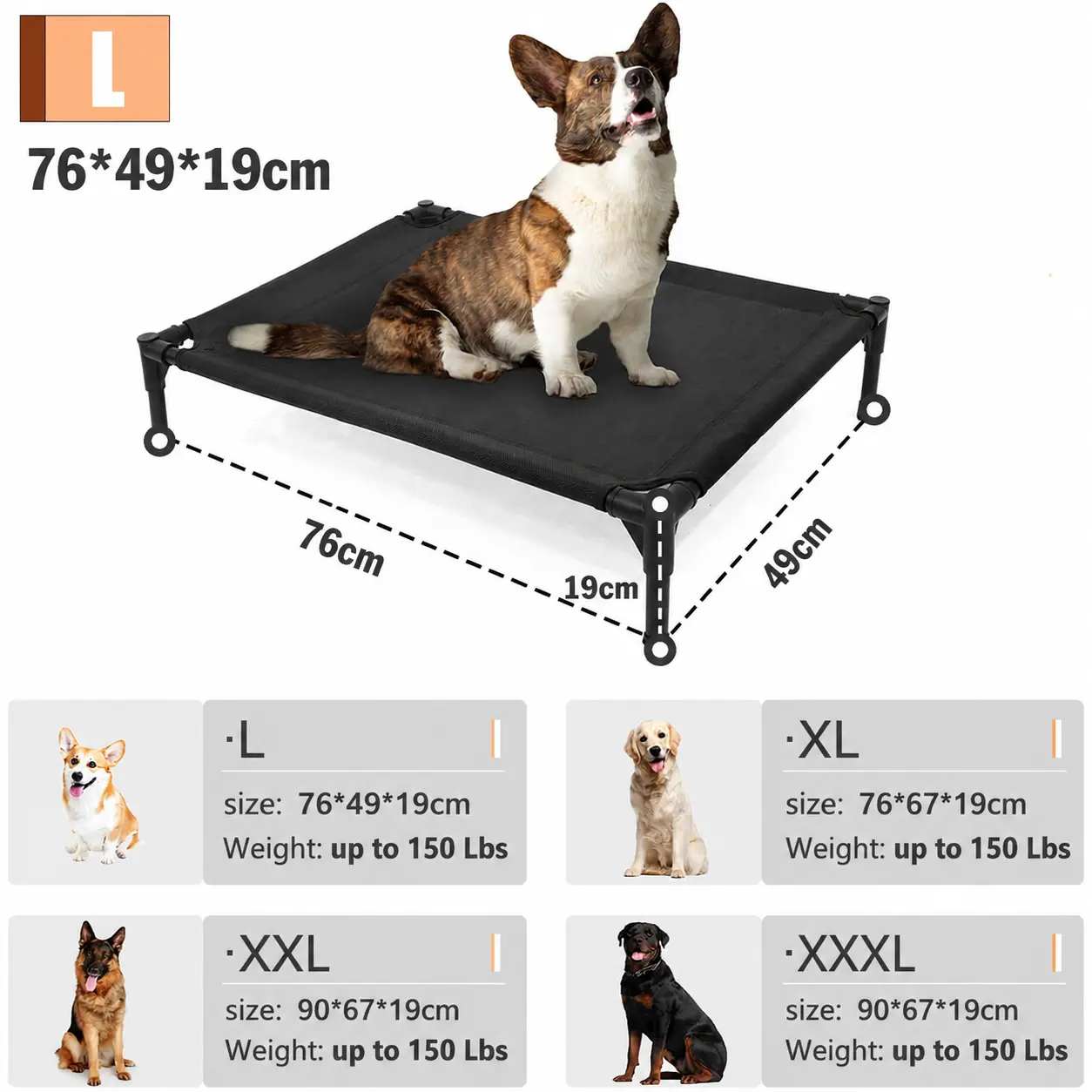 Heavy-Duty Elevated Dog Bed for Large Dogs (Up to 120 LBs) - Raised Pet Cot with Durable Oxford Fabric, Washable Mesh, for Indoor & Outdoor Use, Dark Grey