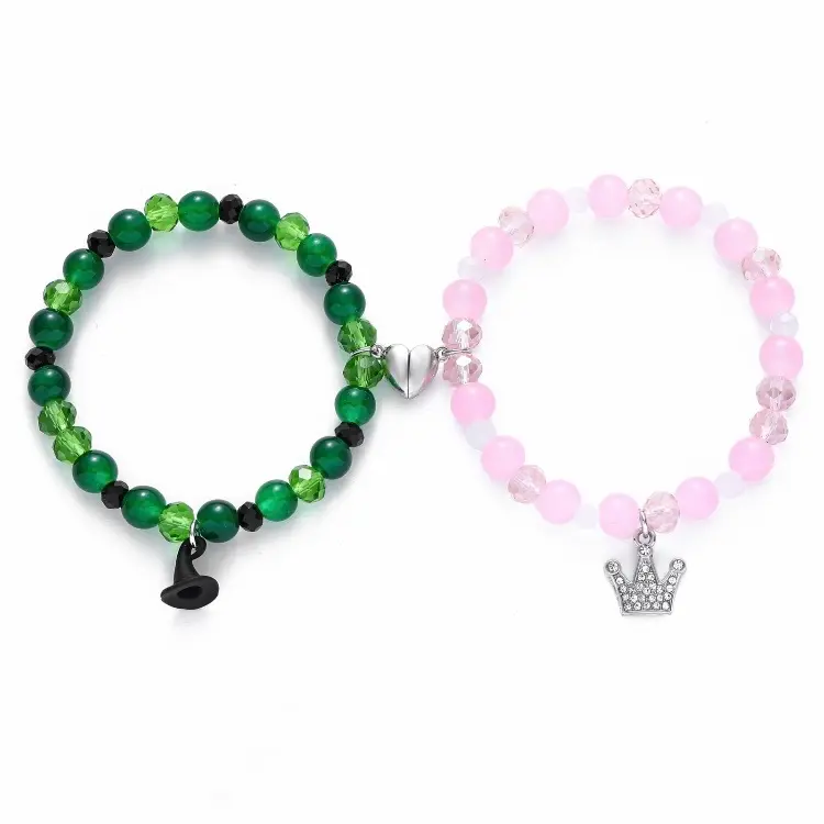 Wicked Matching Glinda & Elphaba Friendship Bracelets with Magnetic Heart for Women