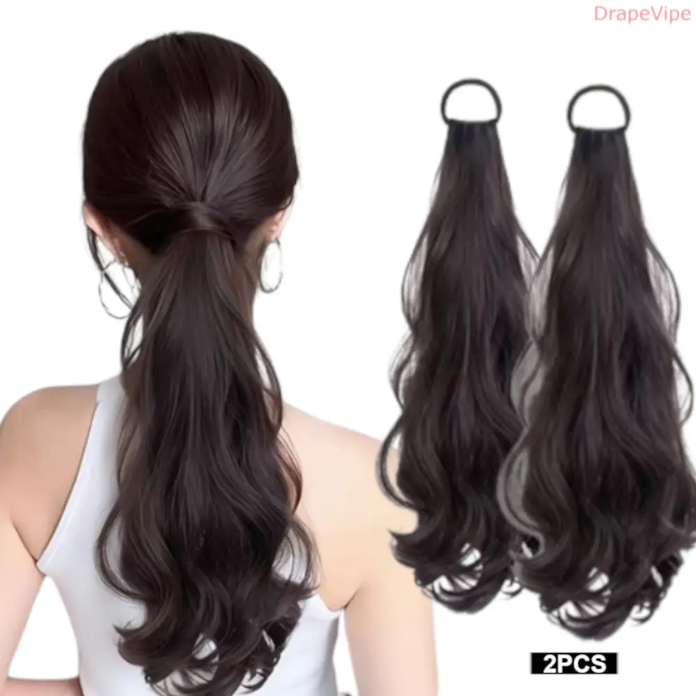 Women's Long Ponytail Synthetic Extensions & Pieces Scrunchies - 2-Piece 20in Wavy Texture, 50G Each, Heat-Resistant Synthetic Drawstring, Elastic Band, Volumizing Secure Fit, Natural Look, Easy to Maintain for Casual & Special Events to Enhance Hairstyle