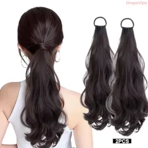 Synthetic Curly Hair Extension Scrunchies (2-Pcs, 50g Each) - Lightweight Volumizing Ties, Multi-Color Fashion Accessories for Volume Enhancement