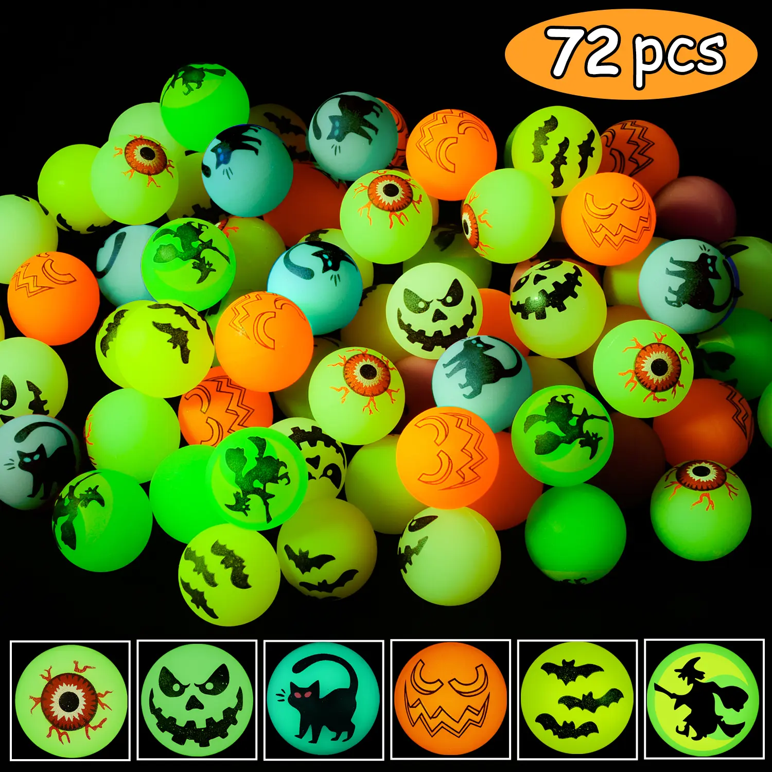 Halloween Party Favors,72 Glow-in-the-Dark Bouncy Balls,Party Favors Supplies,Trick-or-Treat Goodies for Kids,