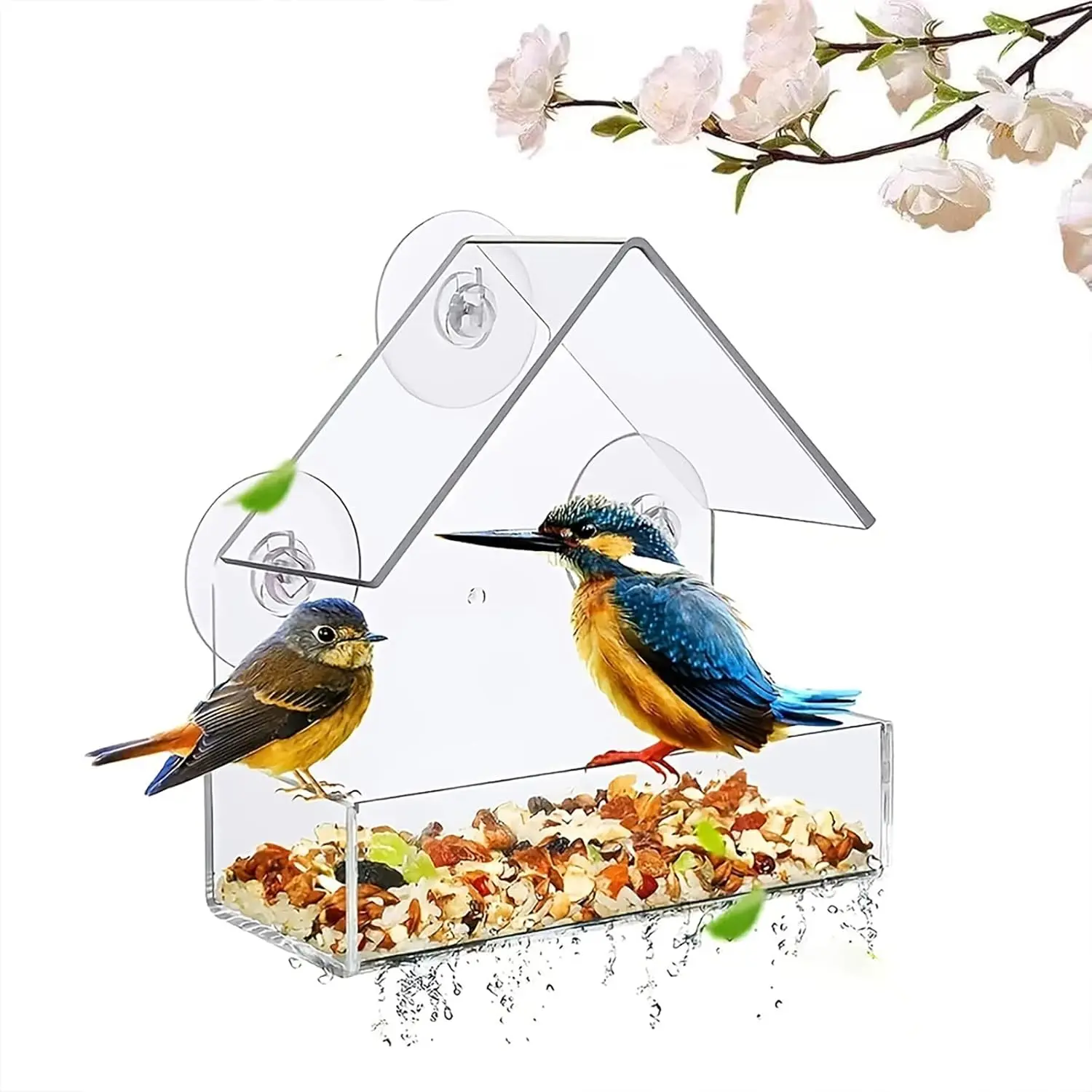 Clear Window Bird Feeder with Strong Suction Cups, Sturdy and Durable Acrylic Birdfeeders for Viewing Wild Birds Outside, Outdoor Small Bird House, Garden Decor
