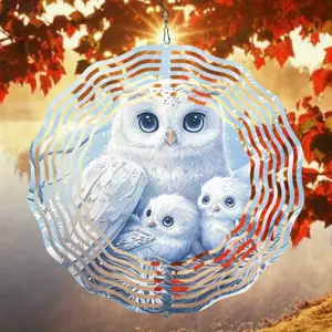 Owl Family Pattern Wind Chime, 3D Mandala Wind Chime, Dynamic Sculpture for Garden Courtyard Hanging Decor, Durable Outdoor Artwork