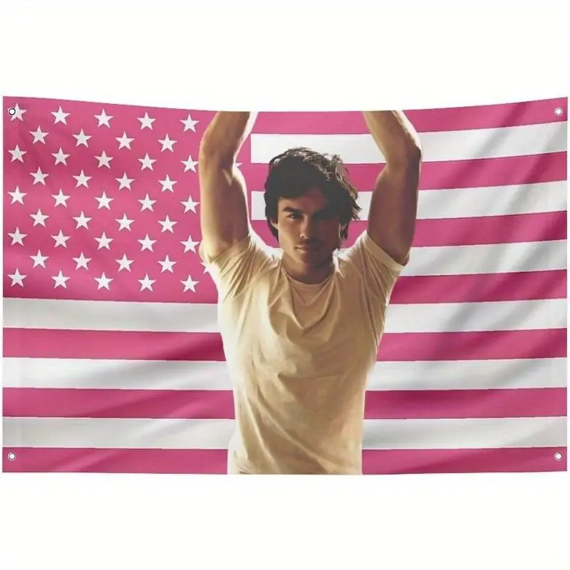 The Vampire Diaries Damon Salvatore Rectangular Decorative Flag Print Wall Banner - 1pc, Large 3x5ft (40x60in), Wear-Resistant Fabric, 4 Grommet Holes, Indoor Flags for Room Hangable Home Decor (summerwins)
