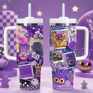 Jax The Amazing Digital Circus Tumbler 20Oz & 40Oz, Purple Rabbit Scrapbook Travel Mug with Handle, Y2K Webcore Cartoon Cup, Funny Fan Gift