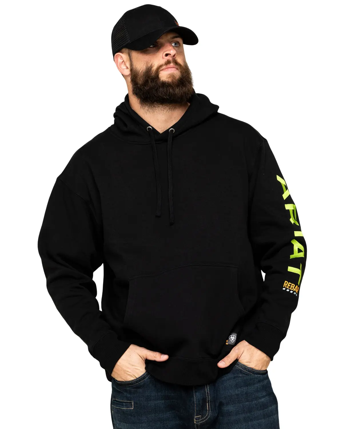 Ariat Men's Men'S Black/Lime Rebar Graphic Hooded Work Sweatshirt - 10032993