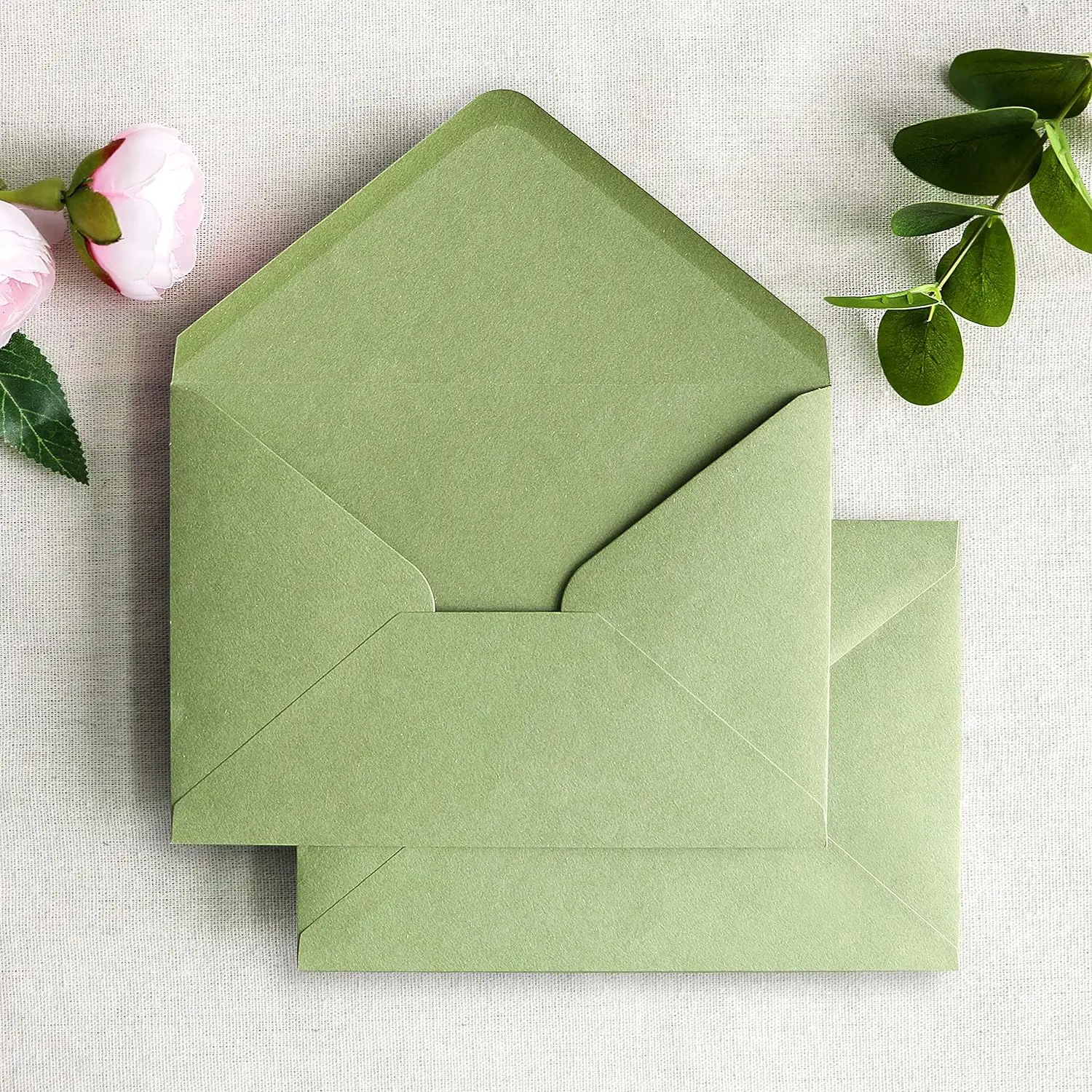 50 count/Pack A7 Envelopes, 5.25 x 7.48'' Sage Green Envelopes For 5 x 7'' Weddings Invitation Cards, Christmas ,  Invitations, Photos and Any 5x7 Inserts