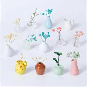 12PCS Magnetic Ceramic Mini Flower Vases - Refrigerator Decorating Magnets, Home Accessory for Kitchen Decoration, Magnetic Item with Random Decorative Flowers (Wall-Mountable)