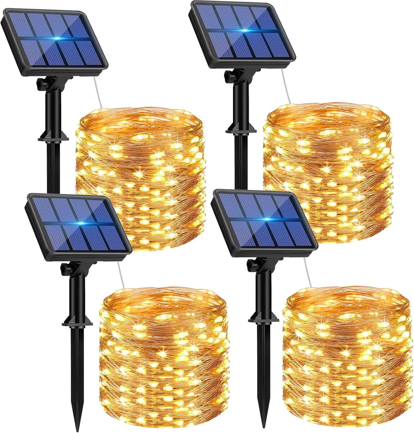 QOJOQ 4 Pack Solar String Lights Outdoor - Total 300FT 800LED Solar Fairy Lights Outside Waterproof 8 Modes, Copper Wire Solar Powered Twinkle Light for Garden Tree Christmas Wedding Party,Warm White