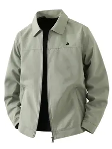 Men's spring and autumn casual jacket, zipper closure print design, versatile lapel jacket, long sleeves, fitted, machine washable, polyester fiber, easy to maintain fabric, suitable for daily leisure, work travel, and formal wear, coats