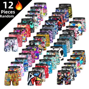 KJFISTMU Men's Boxer Briefs 12-Piece Random Set Autumn Clothing Breathable Antibacterial Fashionable Printed Graffiti Sport Underwear Comfortable Fitted Elastic Waistband Anti-Slip Soft Lightweight Fabric Menswear Bestie