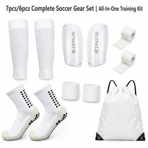 7-Piece Soccer Sports Gear Set with Football Accessories, Football Equipment, Silicone Grip Socks, Shin Guards, Protective Gear, Drawstring Backpack, Perfect Christmas Gift for Soccer Enthusiasts