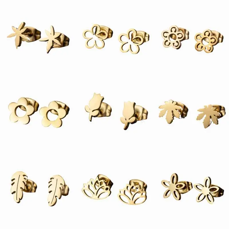 Vintage Floral Design Stud Earrings for Women Romantic Cute Rose Lotus Daisy Leaf Earings Fashion Jewelry Girls Wedding Gift