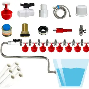 Complete Set Pipeline Automatic Chicken Watering System, DIY Chicken Waterer System with PVC Pipe, Stainless Steel Hose, Chicken Water Cup and Float Valve, Easy to Install(No Bucket Included)