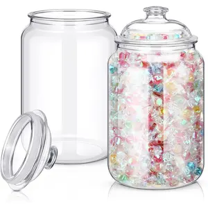 2 count 1 Gallon 128 oz Candy & Cookie Jar Plastic Jars with  Decorative  and Candy Buffet Container Clear Airtight  Storage Canister (Classic Style)