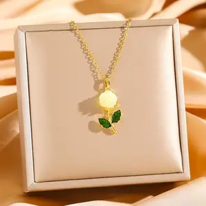 LisiZen Rose Flower Full Diamond Light Luxury Elegant Necklace for Women, Versatile Clavicle Titanium Steel Chain DZXL3895