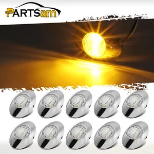 Partsam 10Pcs 3"x2" Amber 3 LED Side Marker Clearance Lights, Oval Chrome Semi Truck Panelite Light Replacement For Peterbilt Kenworth Freightliner