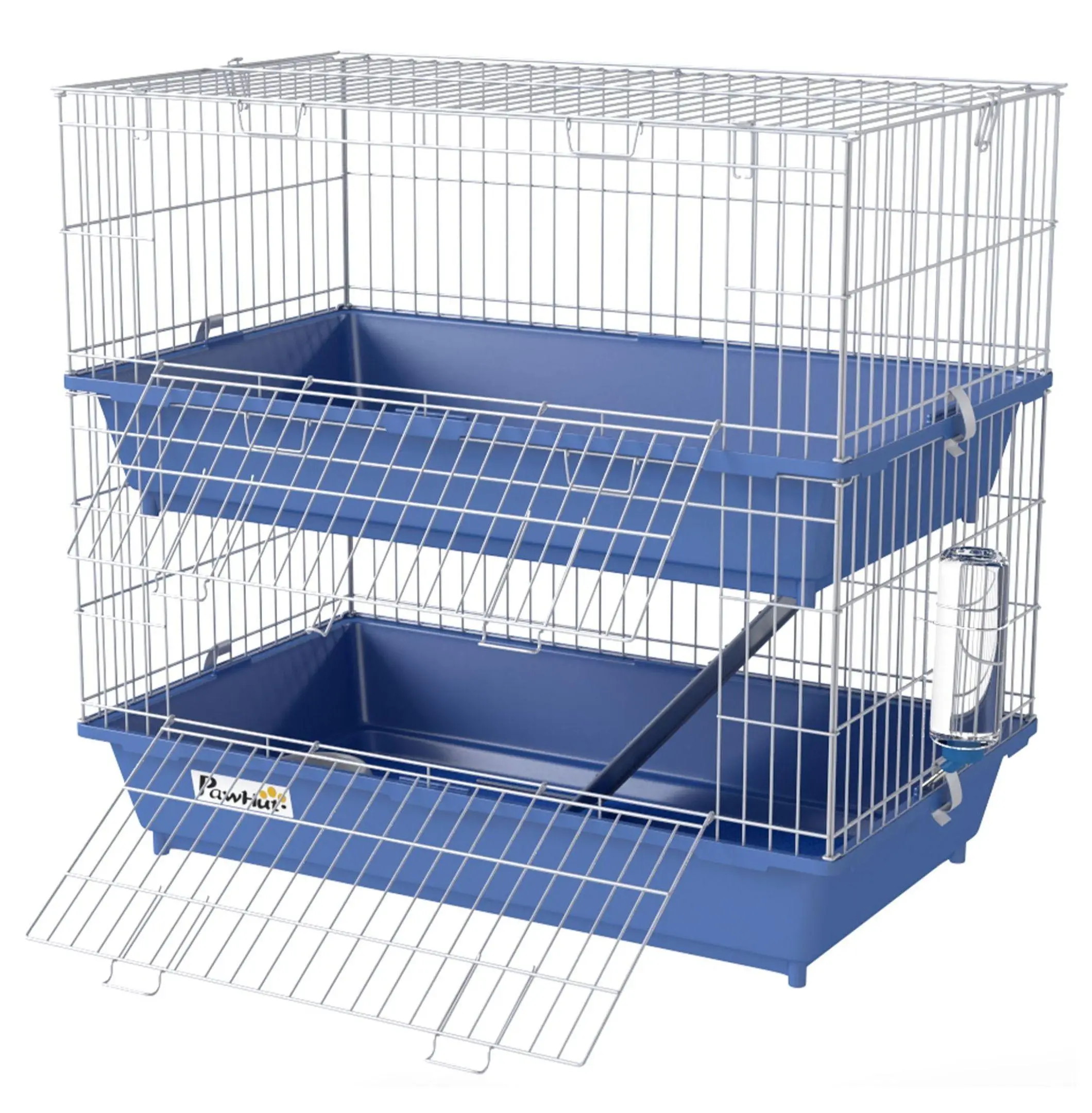 Guinea Pig Cage 2-Tier, Chinchilla Cage, Small Animal Cage Indoor - 28", Blue - w/Dish & Bottle Default Title