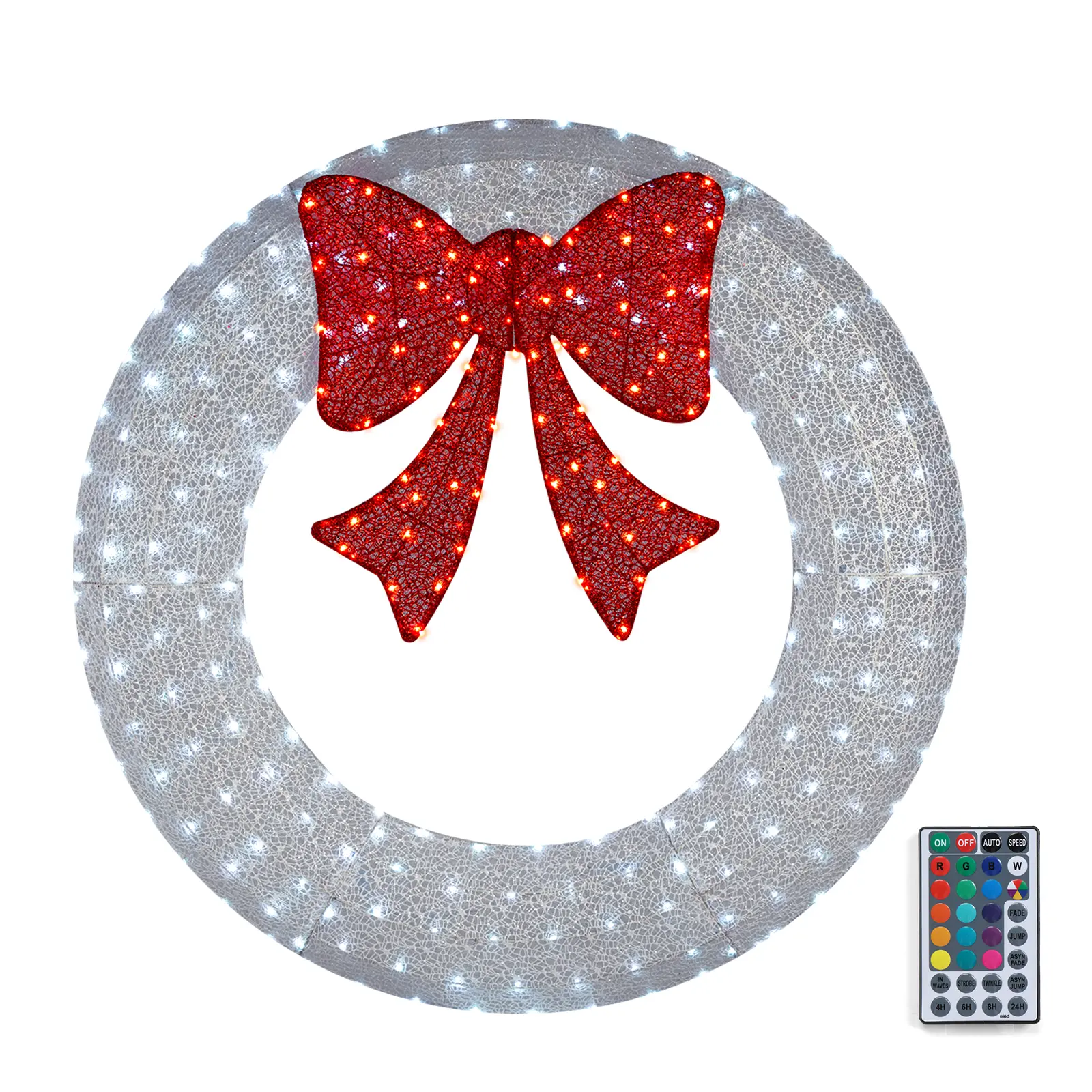 60in Pre-lit Outdoor Christmas Wreath Decoration, Lighted Metal Wreath with Red Bow, Remote Control RGB LED Lights with 13 Lighting Modes, for Front Door Gate Wall Indoor Outdoor Holiday Party tiktokshopbacktoschool