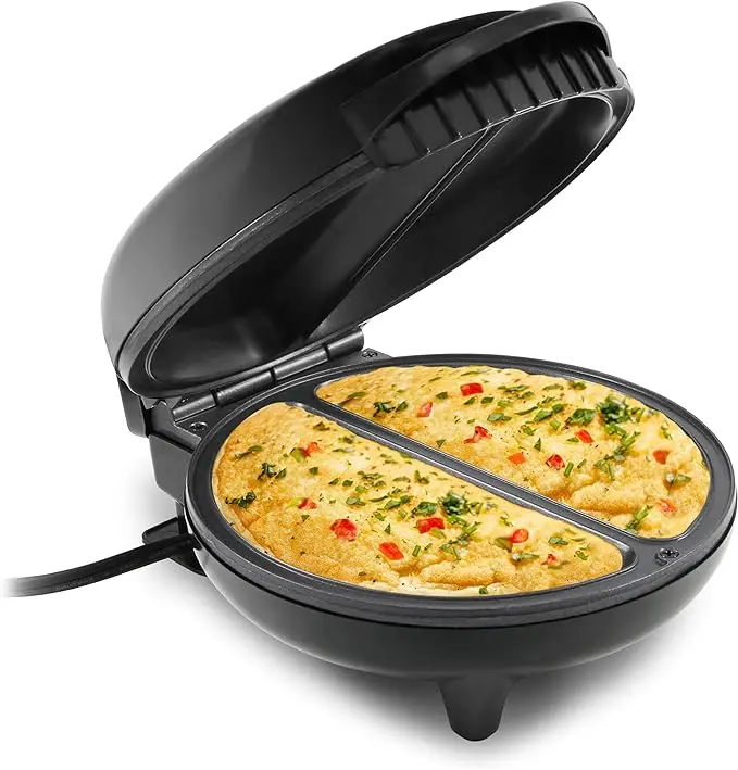 Non-Stick Omelet, Frittata, Snack Pocket Maker, Dessert Maker, 2 Individual 6.5" Omelets, Stainless Steel and Black