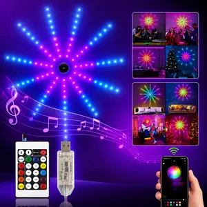 Colorful fireworks LED light strip set with a 24-key remote control and smart smartphone app for intelligent control; easy installation; music rhythm light strip; RGB color-changing; lights up home party atmosphere; holiday gift light strip; room decorati