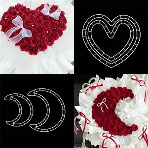 Plastic Bouquet Stand Set Heart Shape & Moon Shape DIY Vase Packaging Material Durable PVC Flower Arrangement Tool Plastic Flower Decoration