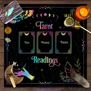 Colorful Tarot Spread Design Square Tarot Tablecloth, Portable Tablecloth, home decor Altar Cloth Multiple Sizes Polyester Fabric, Easy to Clean Decorative Divination Cloth for Tarot Readings, Spreads & Rituals Gift for family and friends