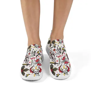 Hellfire Rock Skull Tattoo Flyknit Slip-On Sneakers – Anti-Slip Punk Style Casual Shoes