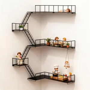 Fire Escape Wall Shelf -Modern City Style Corner Wall Ladder Shelves, Metal Action Figures Display Floating Shelf,  York Decorative Shelf for Bedroom, Living Room &  Decor (3-Tier)