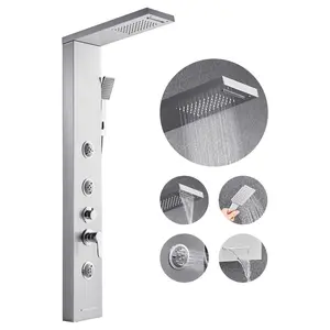 VEVOR Shower Panel Tower System with Rainfall Waterfall Shower Head, 53 in Brushed Stainless Steel Shower Column, 5-Function Faucet, Wall-Mount Rain Massage System with 3 Body Jet, Handheld, Tub SpoutVEVOR Super Brand Day