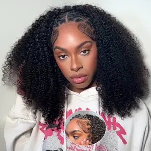 Midulla Wear and Go Half Wig Kinky Curly Glueless Human Hair Wigs Invisible Hairline Seamless Flip Over Half Wigs for Women Beginner Friendly