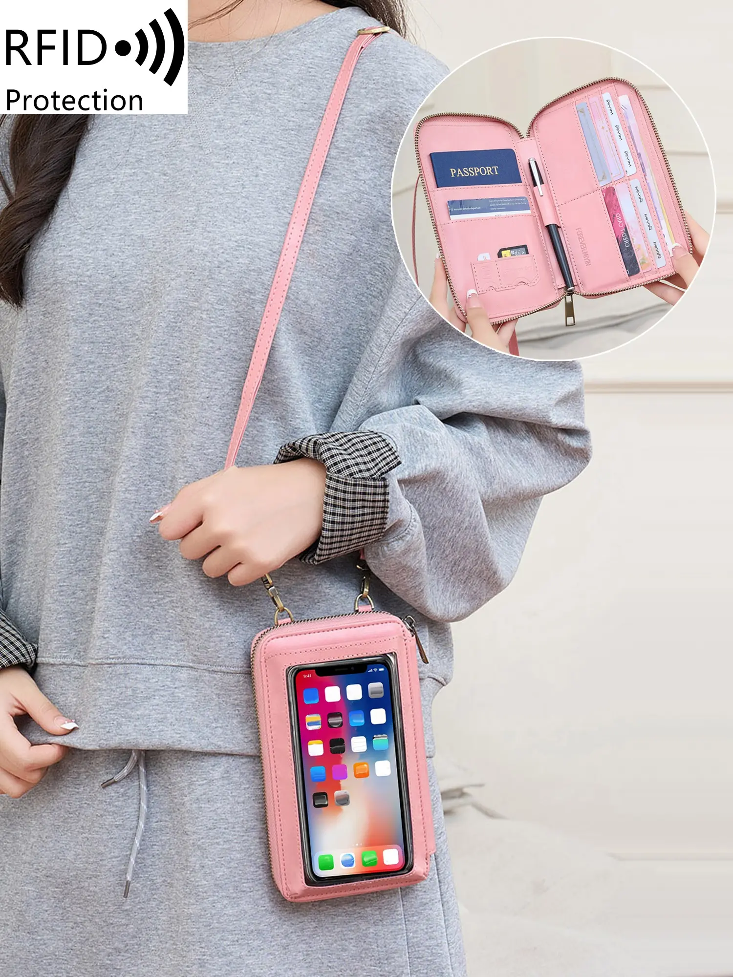 Ladies' small crossbody phone bag Phone Sling, Cellphone Accessories, with touchscreen design, adjustable shoulder strap, solid color, simple style, practical design for daily use, ideal choice for convenient travel